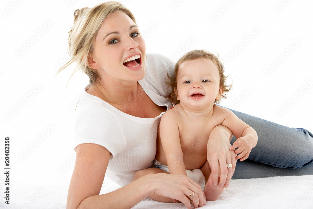 Studio Portrait Of Mother With Young Baby Boy Studio Portrait Of Mother With Young Baby Boy