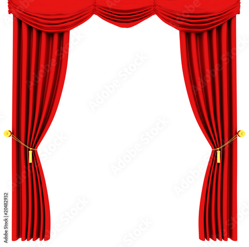 Red theater curtain isolated on white