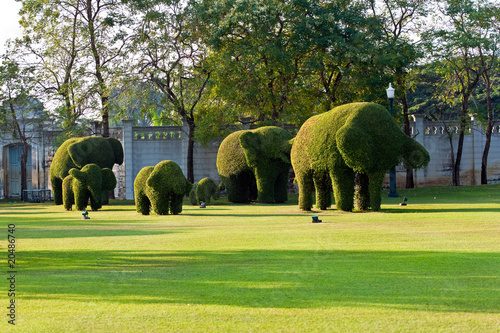 bushes cut to animal figures, Elephants, in the Summer Palace