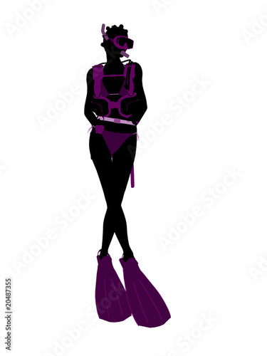 African American Scuba Diving Illustration Silhouette