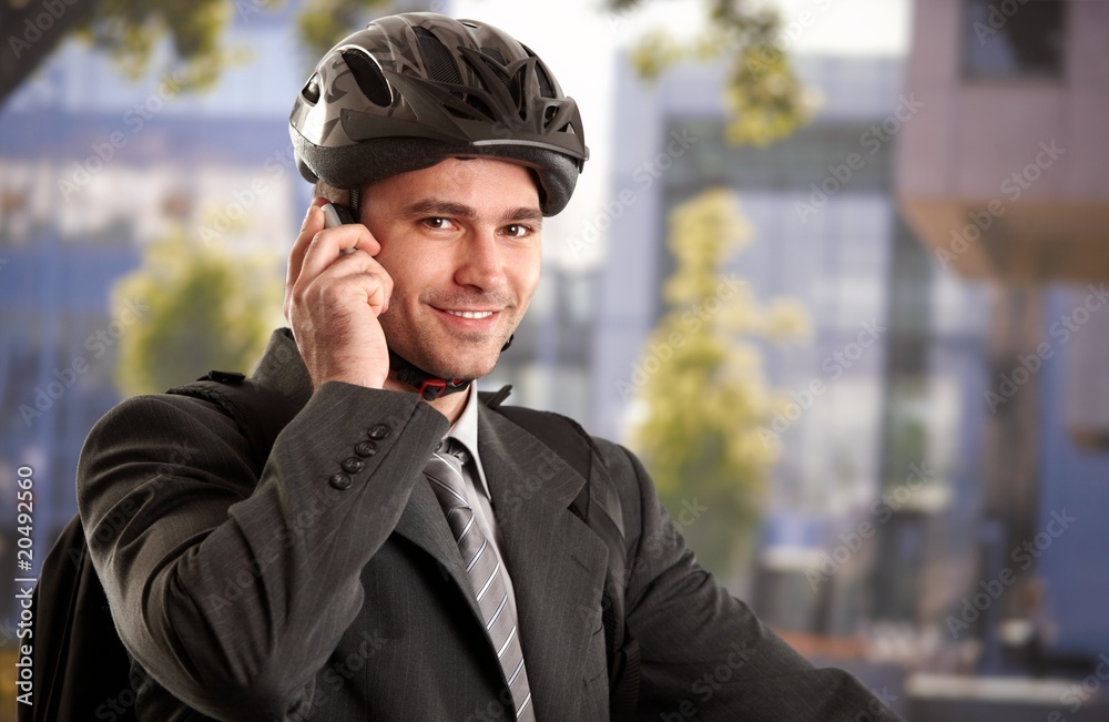 Businessman going to work by bike