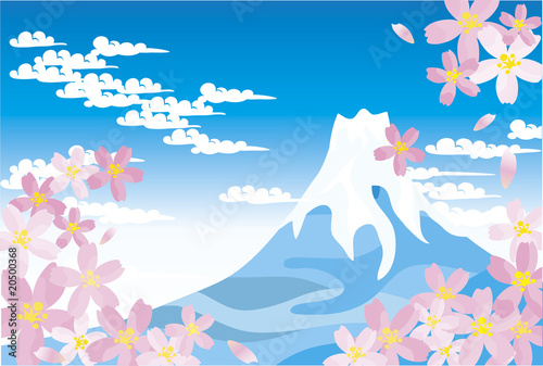 Blue Mt.Fuji and cherry blossoms