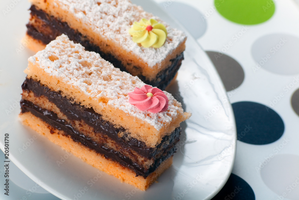 Sponge Cake Bricks with Sanguinaccio Chocolate Sauce Sponge Cake Bricks with Sanguinaccio Chocolate Sauce
