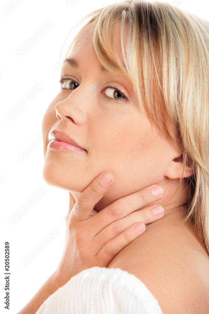 Woman touching neck Woman touching neck