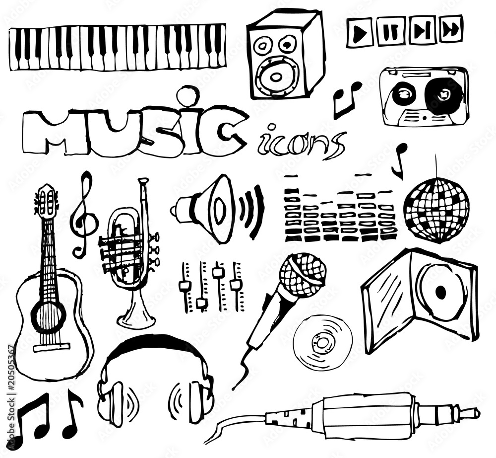 Obraz premium Set of music hand-drawn icons