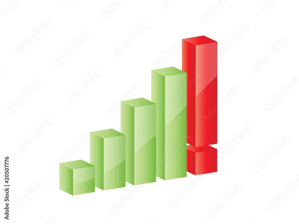 3D graph growing up with exclamation mark 3D graph growing up with exclamation mark
