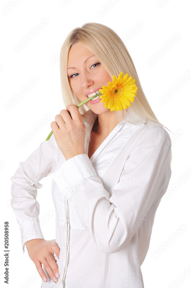 Young smiling blonde in a white shirt Young smiling blonde in a white shirt