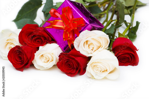 Giftbox and roses isolated on the white