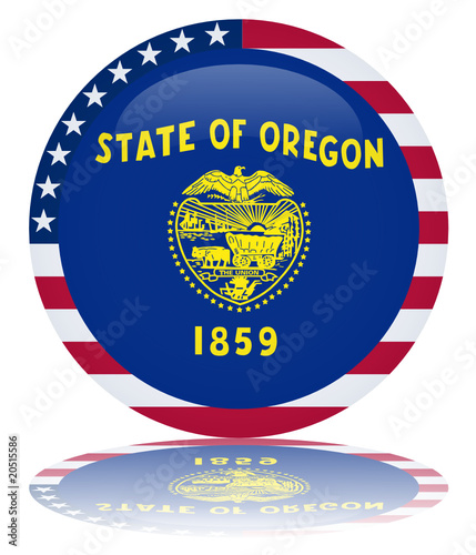 Oregon State Round Flag Button (USA America Vector Reflection)