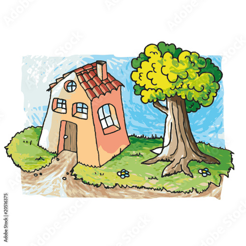 La maison près de l'arbre