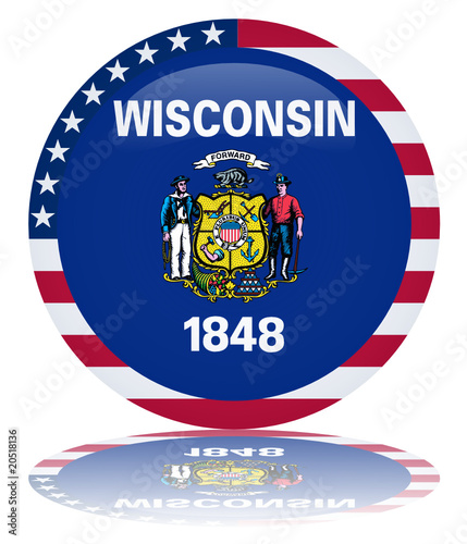 Wisconsin Round Flag Button (Wisconsinite State USA Vector Web) photo