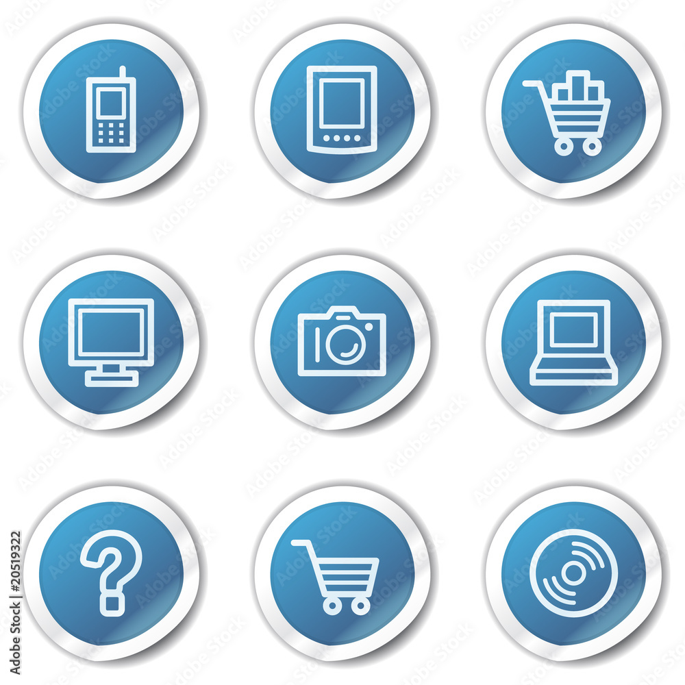 Electronics web icons set 1, blue sticker series Electronics web icons set 1, blue sticker series