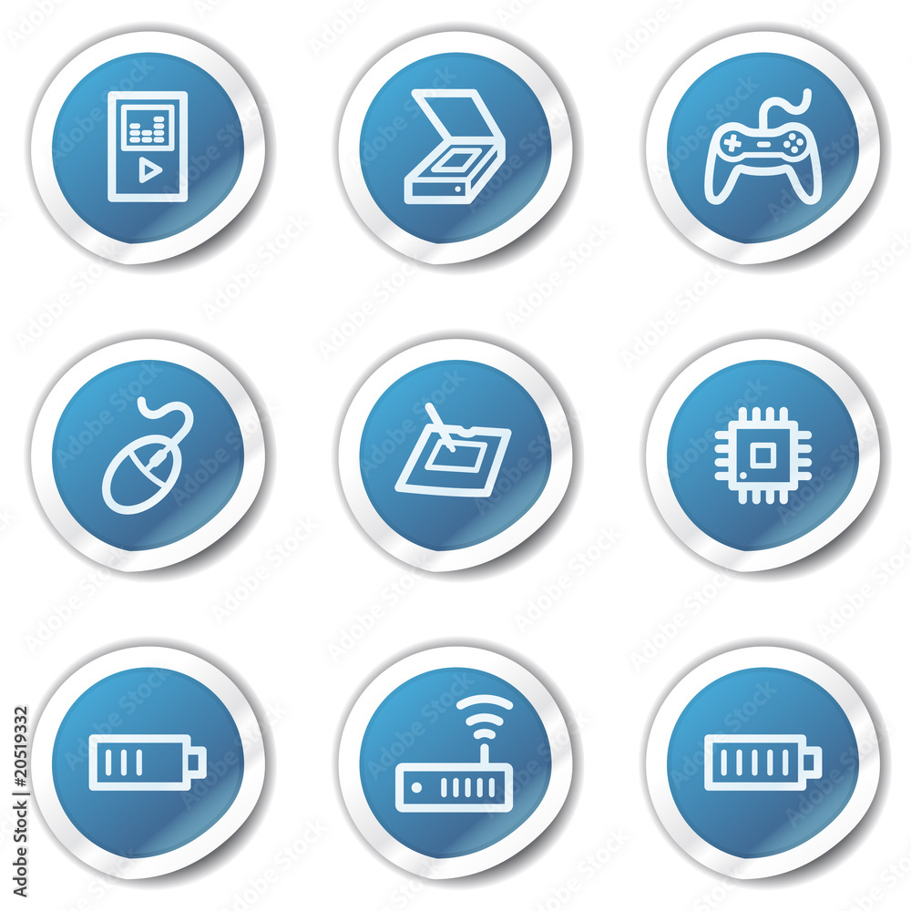 Electronics web icons set 2, blue sticker series Electronics web icons set 2, blue sticker series