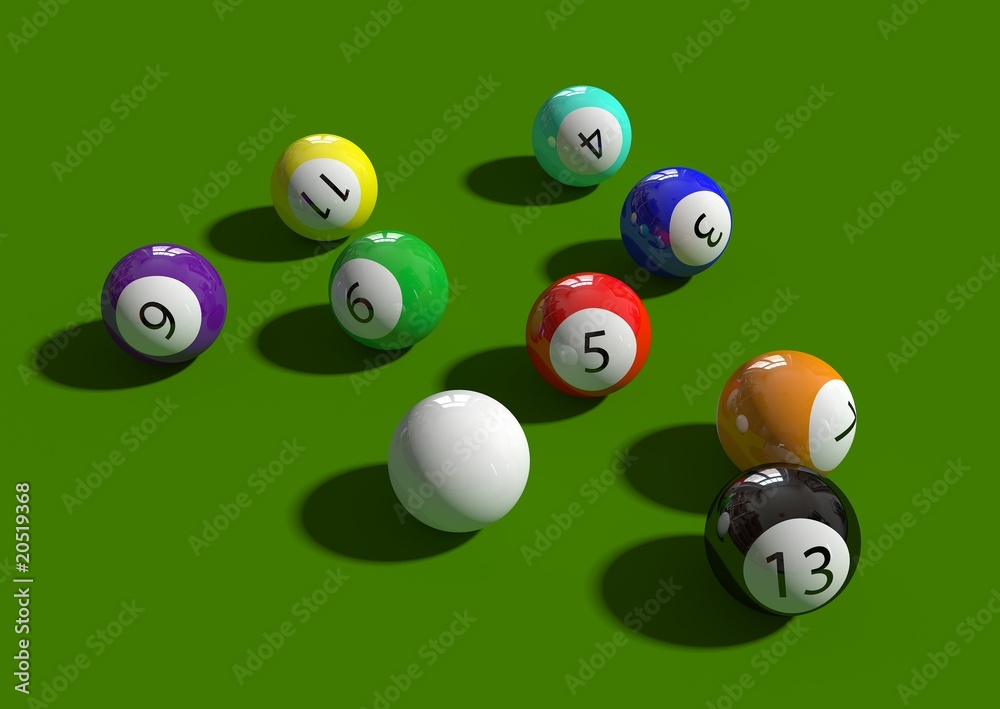 billiard balls on the green table billiard balls on the green table