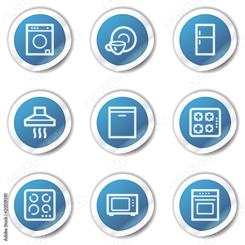 Home appliances web icons, blue sticker series