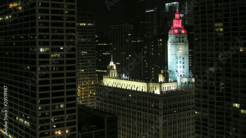 Chicago night time-lapse with clock-tower