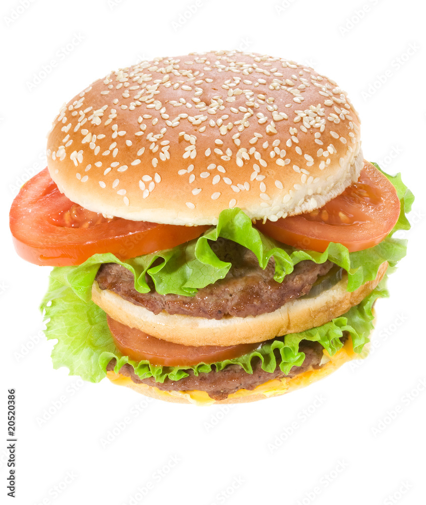 Double hamburge rwith vegetables Double hamburge rwith vegetables