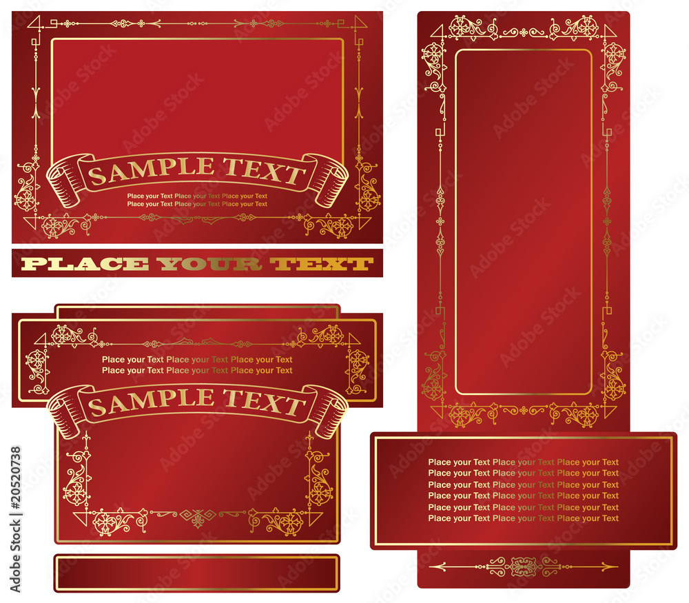 Fototapeta premium gold-framed labels and background on different topics