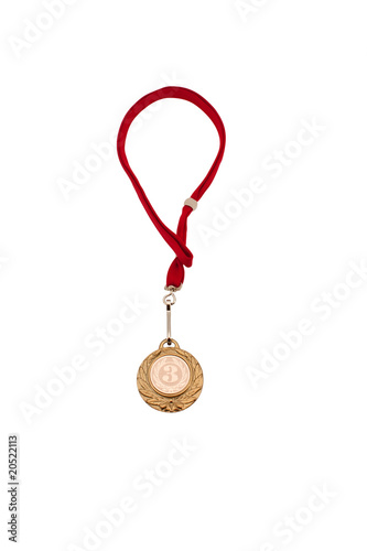 bronze medal with ribbon isolated over white background