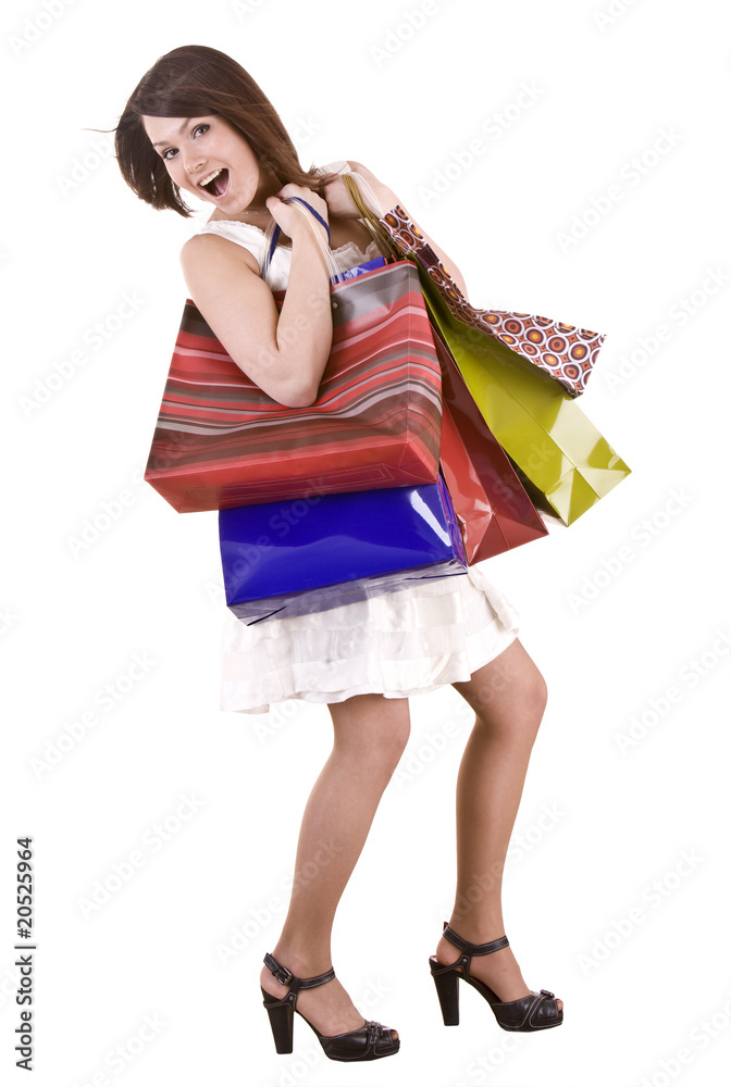 Shopping girl with group bag. Isolated. Shopping girl with group bag. Isolated.