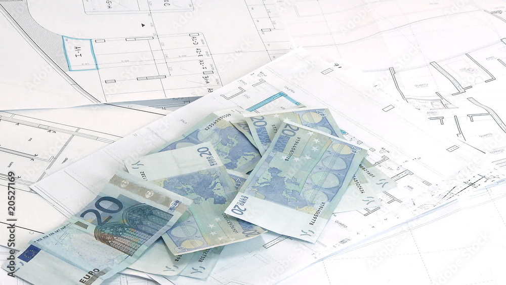 Money for house euro banknotes over house plans Money for house euro banknotes over house plans