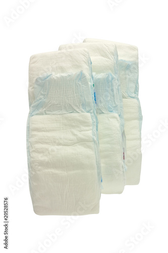 Disposable baby diaper isolated on white background