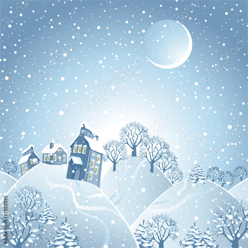 Winter landscape with moon.