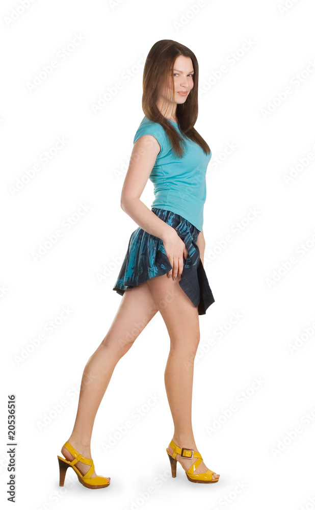Lovely brunette in denim skirt
