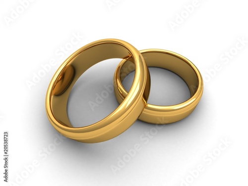 3d isolated gold rings in pair