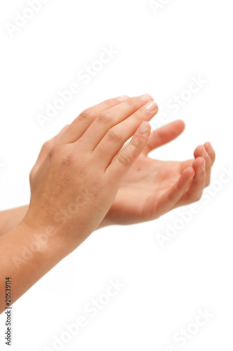 Quadro su tela Clap clap!! Female hands clapping on white