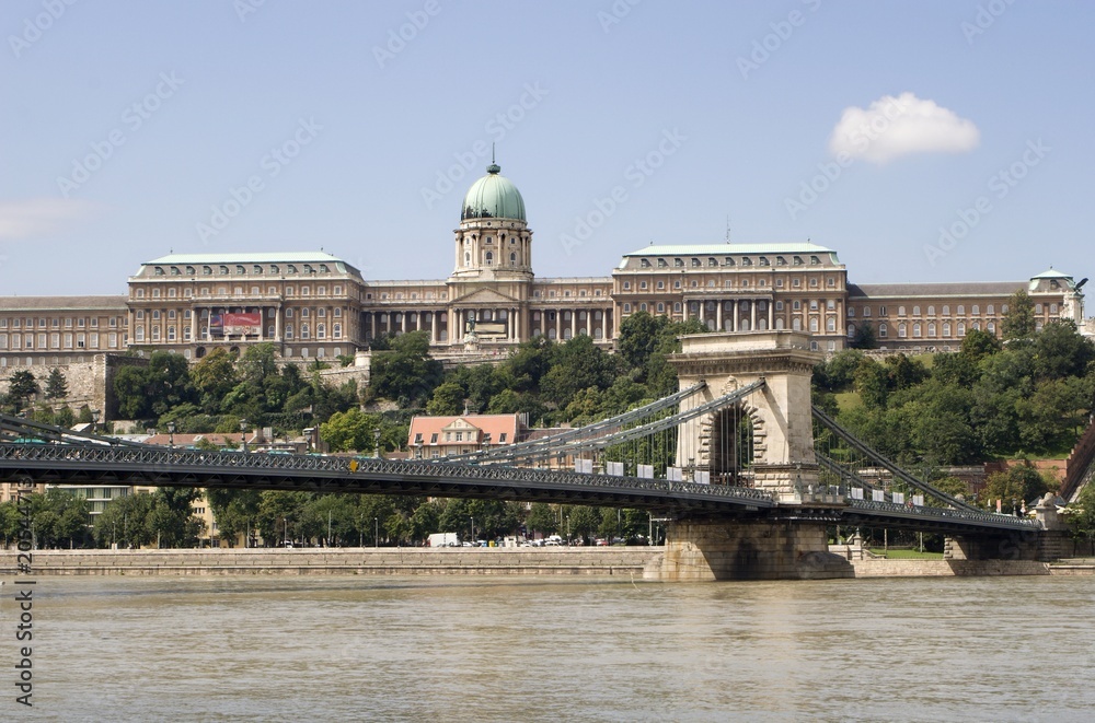 chain bridge in Budapest and the castle