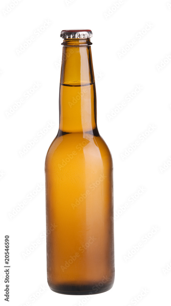 Alcohol light beer bottle isolated over white.