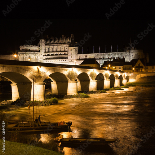 Amboise Chateau and bridge at night, France