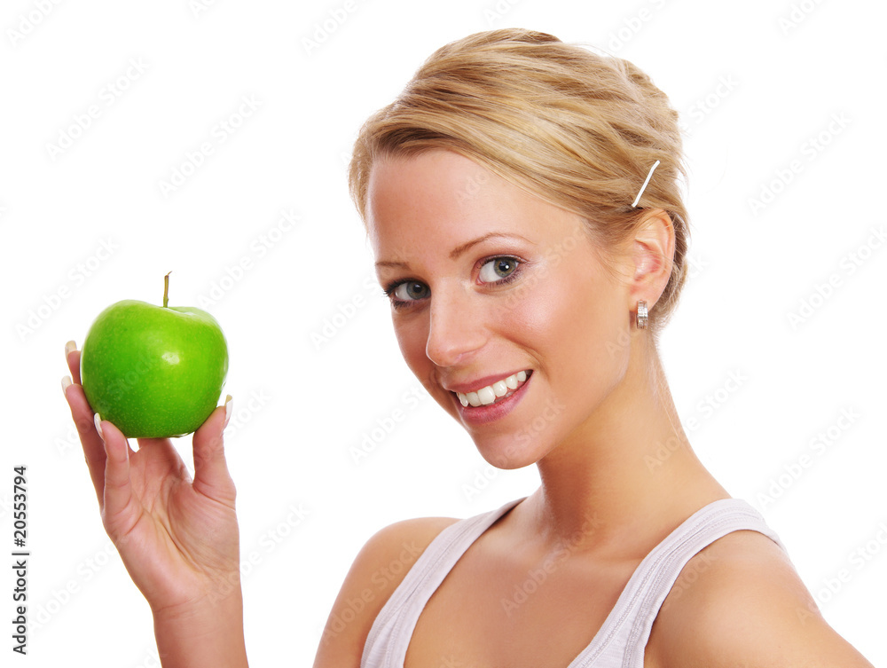 Frau mir grünem Apfel Frau mir grünem Apfel