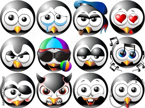 Pinguino Icone-Penguin Emoticons-Pingouin Icones-12 Vector