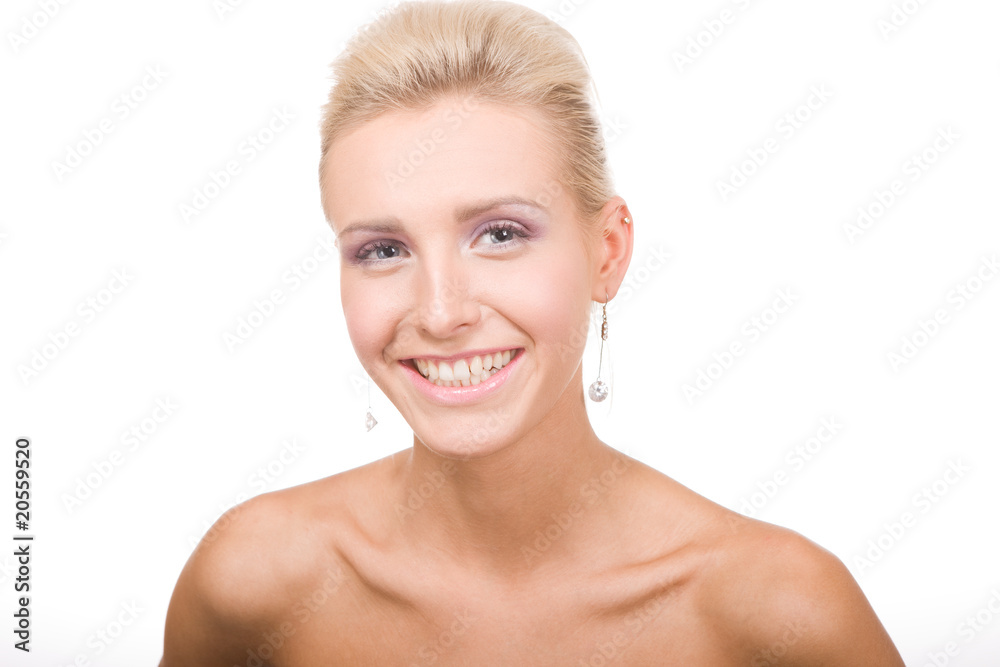 Young beautiful blond woman on white background in photo studio Young beautiful blond woman on white background in photo studio