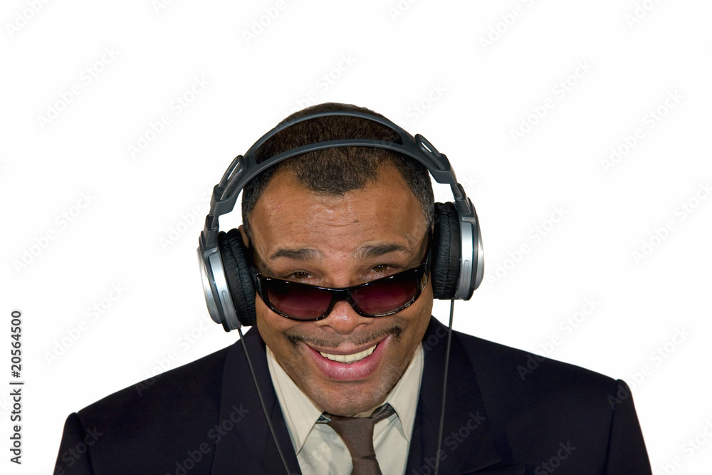 smiling soulman with sunglasses and headphones smiling soulman with sunglasses and headphones