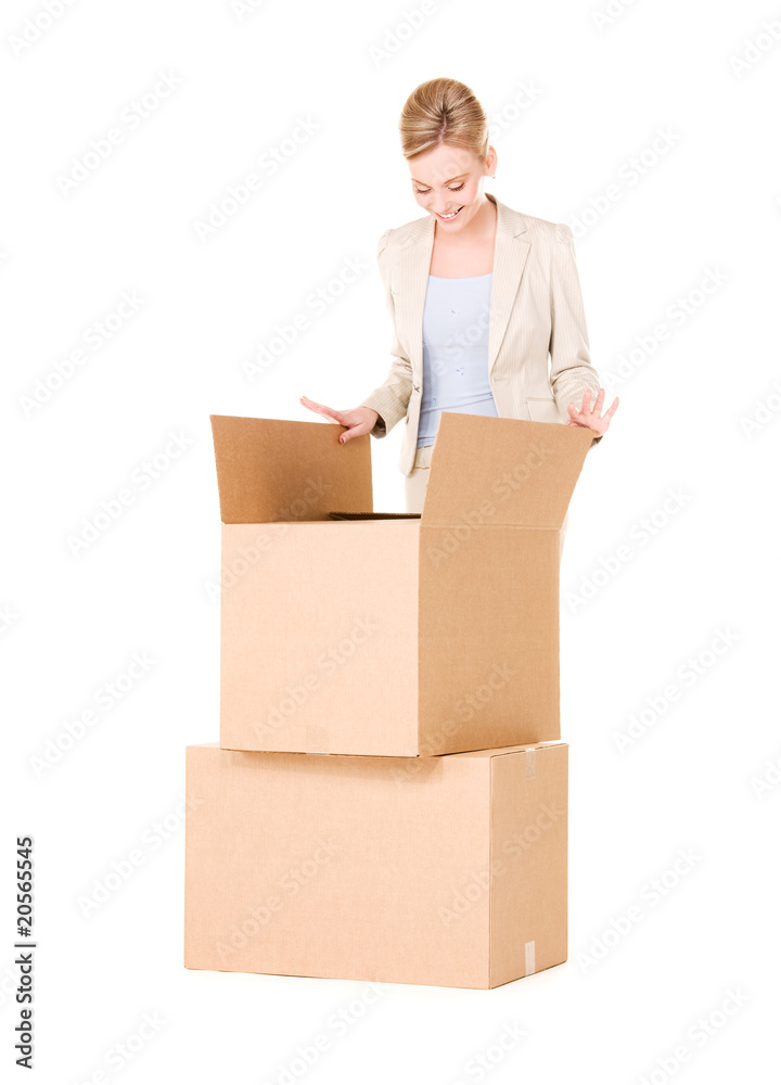 businesswoman with boxes businesswoman with boxes