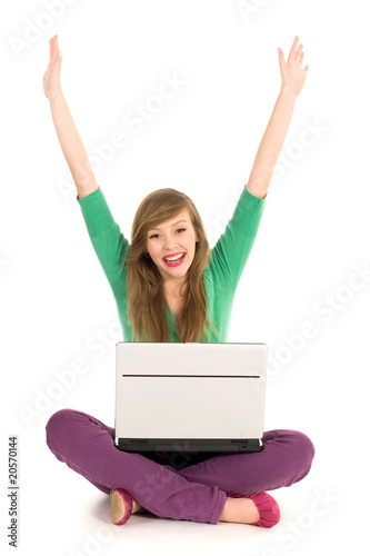 Woman with Laptop Cheering © pikselstock