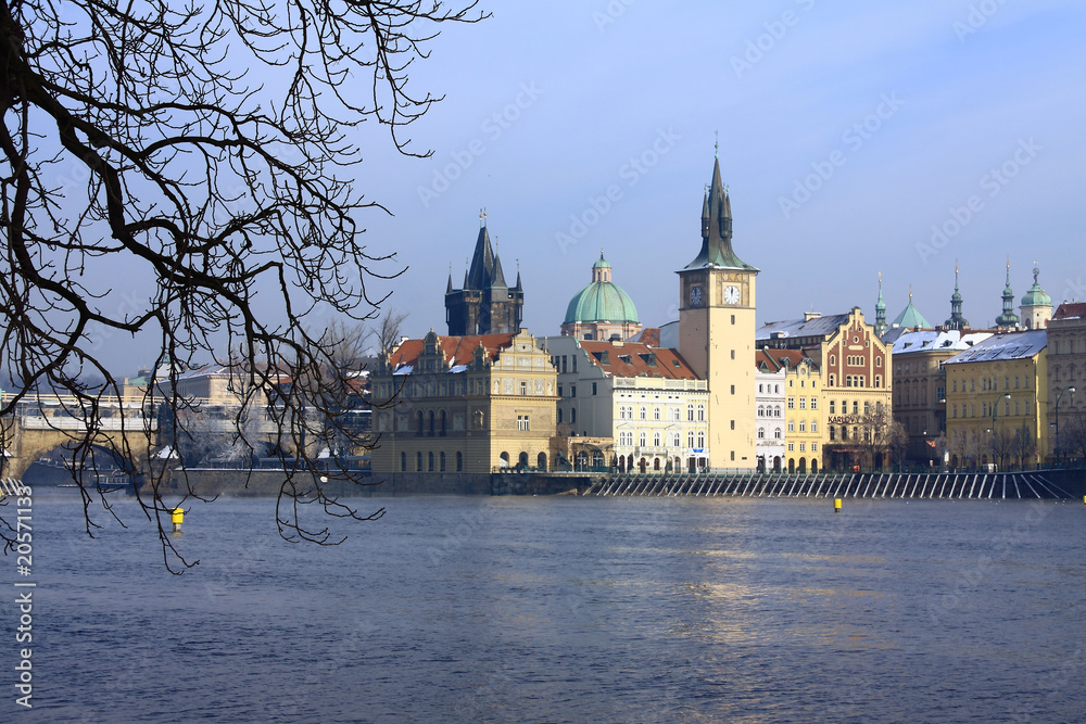 Frozen Snowy Prague´s old Town