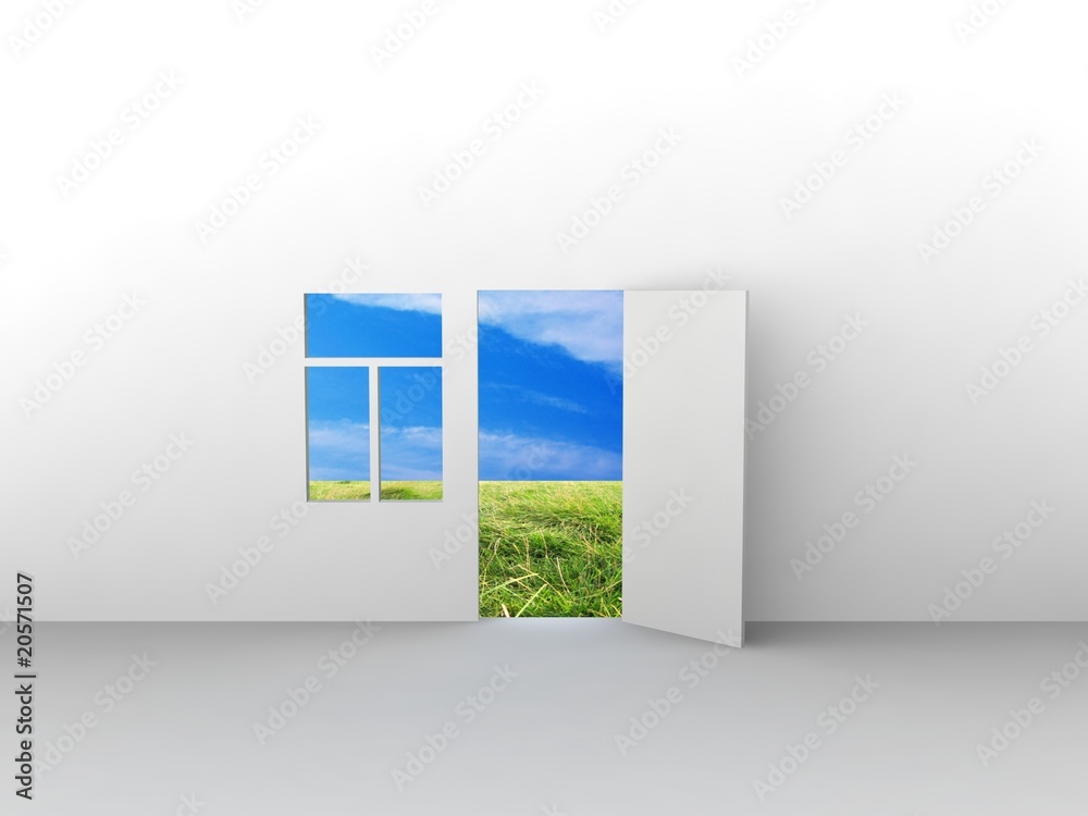 Exit to natural landscape. Concept - eco house. Exit to natural landscape. Concept - eco house.
