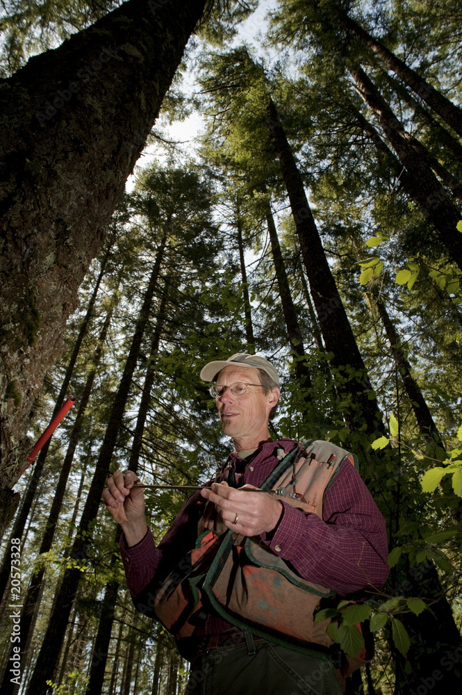 Forester in a Pacific Northwest forest Forester in a Pacific Northwest forest