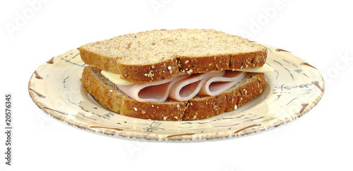 Turkey and cheese sandwich on plate