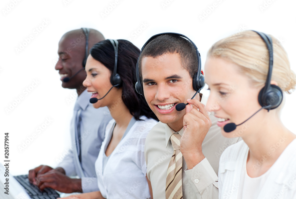 Ambitious business people working in a call center Ambitious business people working in a call center