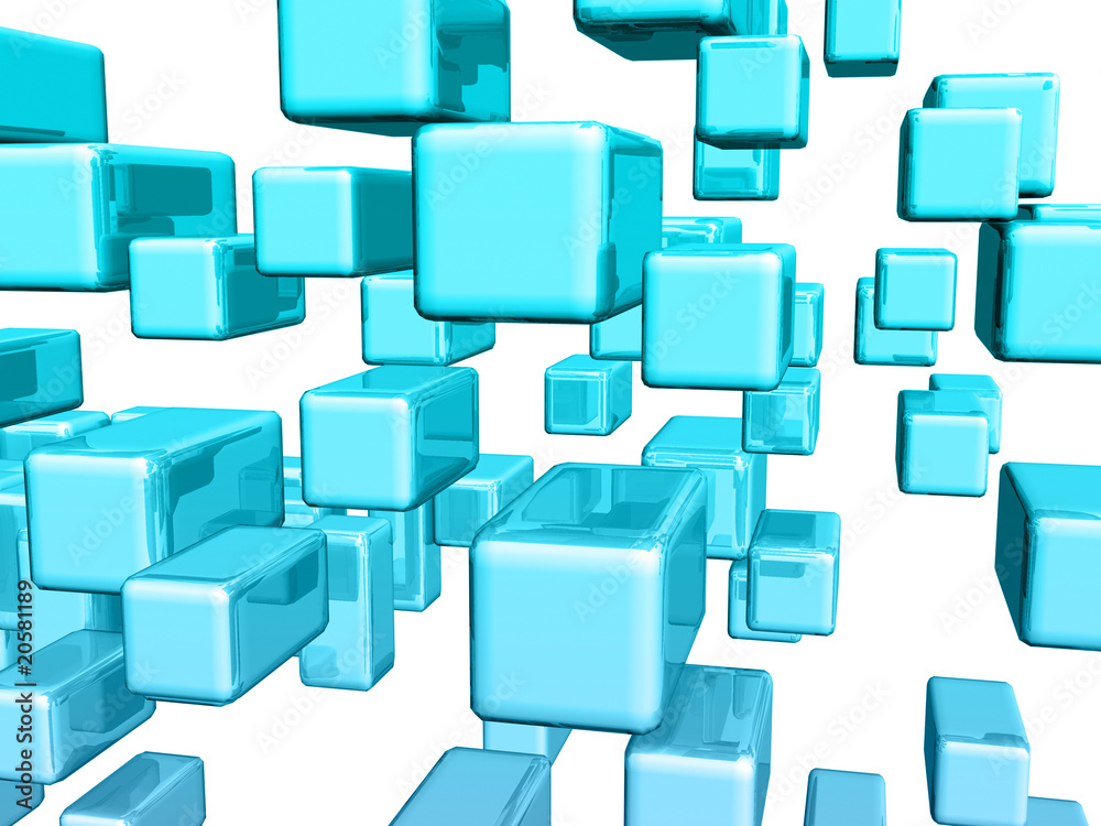 Blue dimensional shapes with highlights and reflections