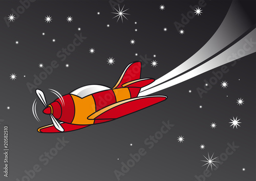 avion volando de noche con estrellas