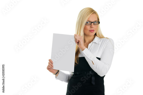 Young business women showing blank paper