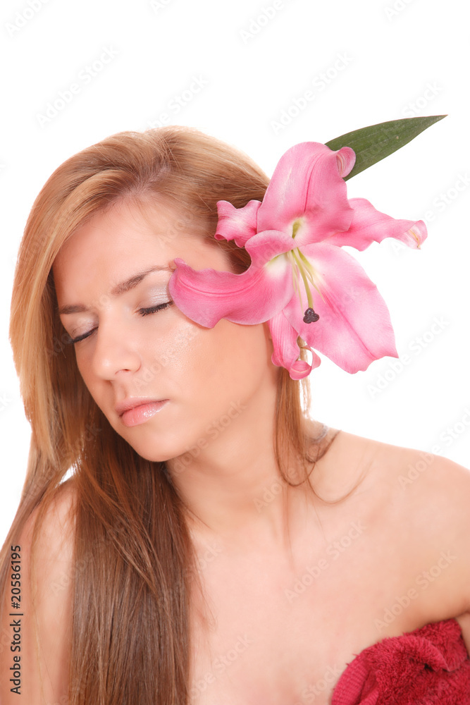 Portrait of Fresh and Beautiful woman with flower