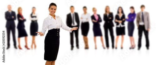 businesswoman welcoming to her team