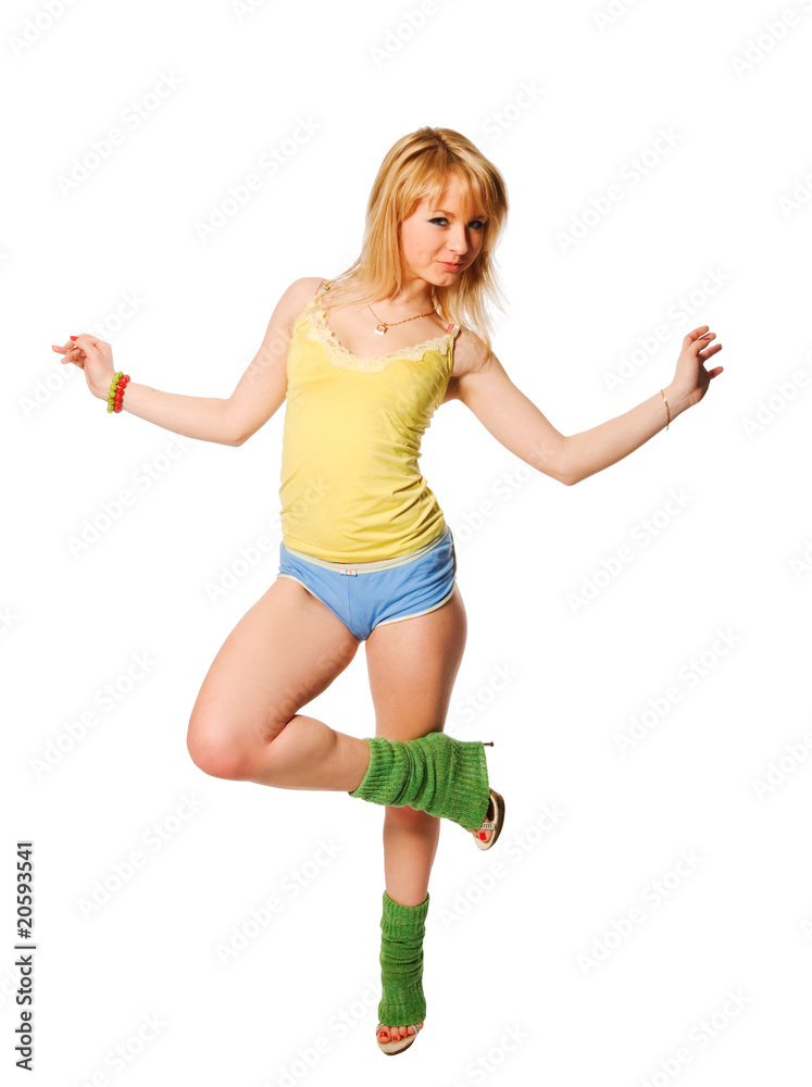 Beautiful fit stripper exercising on white background Beautiful fit stripper exercising on white background